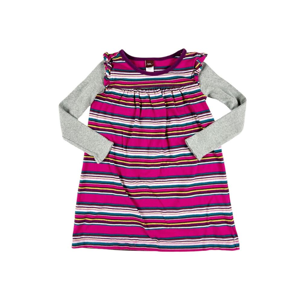 Tea Collection Striped Layered Long Sleeve Dress Pink Purple Size 4